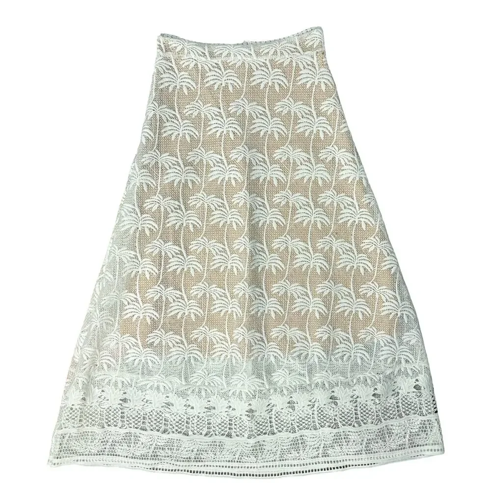 Pink Lemonade White Nude Palm Tree Pineappele Lace Crop Top Midi Skirt Set sz M - Picture 14 of 16